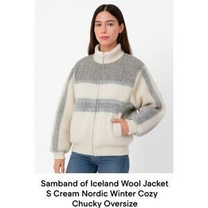 Samband of Iceland 100% Wool Jacket S Cream Nordic Winter Cozy Chunky Oversized